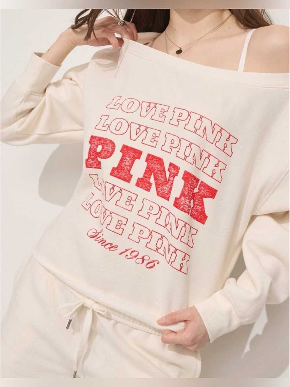 NWT VS PINK off the shoulder sweatshirt- Winter White XL